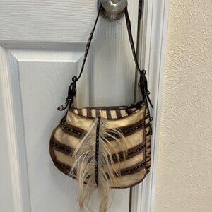 Fendi Oyster Shoulder Bag Snake and Horse Hair Hobo Karung Trim Authentic Purse